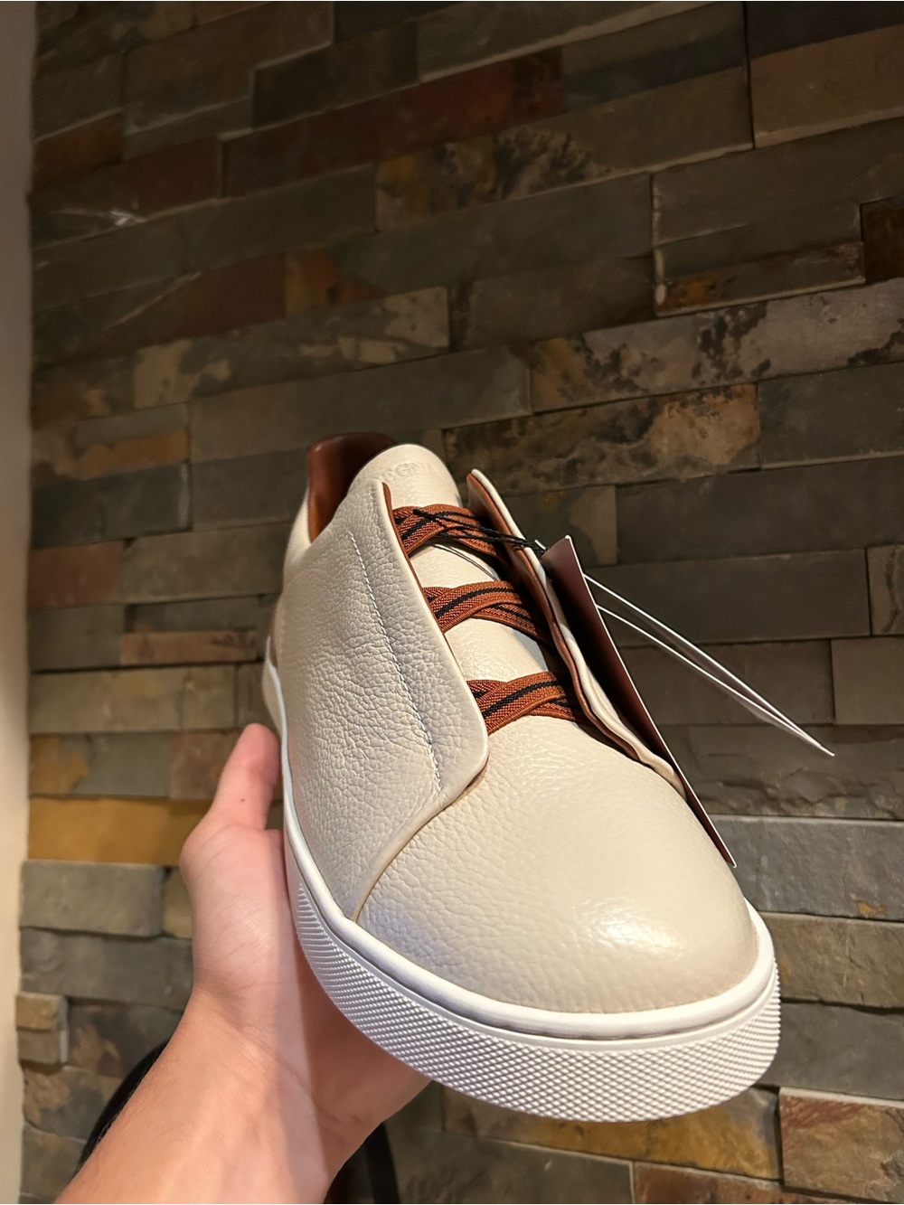 Men's Slip-On Sneaker in Cream with Brown Details zegna